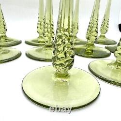 10 Antique Theresienthal Art Nouveau Etched Crystal Glasses Set Green Swirl Stem