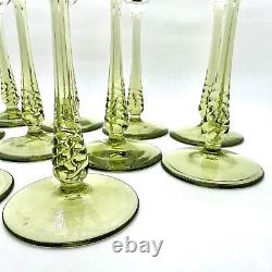 10 Antique Theresienthal Art Nouveau Etched Crystal Glasses Set Green Swirl Stem