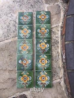 10 Stunning Original Art Nouveau Tube lined Tiles from Fireplace Floral 1902