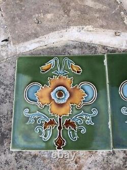 10 Stunning Original Art Nouveau Tube lined Tiles from Fireplace Floral 1902