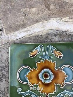 10 Stunning Original Art Nouveau Tube lined Tiles from Fireplace Floral 1902