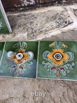 10 Stunning Original Art Nouveau Tube lined Tiles from Fireplace Floral 1902