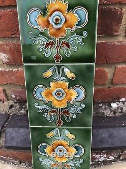 10 Stunning Original Art Nouveau Tube lined Tiles from Fireplace Floral 1902