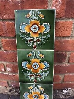 10 Stunning Original Art Nouveau Tube lined Tiles from Fireplace Floral 1902