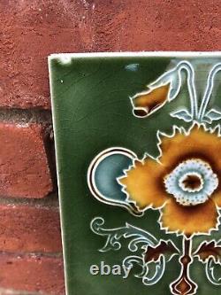 10 Stunning Original Art Nouveau Tube lined Tiles from Fireplace Floral 1902