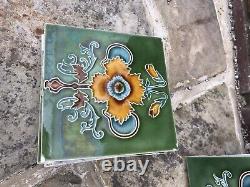 10 Stunning Original Art Nouveau Tube lined Tiles from Fireplace Floral 1902