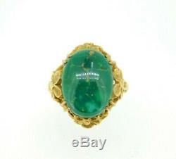10k Yellow Gold Art Nouveau Green Genuine Natural Turquoise Ring (#J4493)