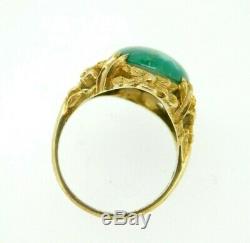 10k Yellow Gold Art Nouveau Green Genuine Natural Turquoise Ring (#J4493)