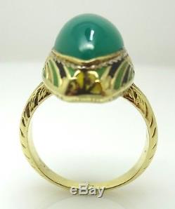 14k Gold Green Genuine Natural Chrysoprase Ring with Enamel (#J3560)