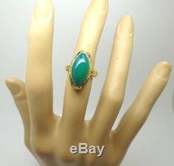 14k Gold Green Genuine Natural Chrysoprase Ring with Enamel (#J3560)
