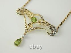 15 carat gold Seed Pearl & Peridot necklace art nouveau circa 1900 0.80 carats