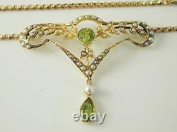 15 carat gold Seed Pearl & Peridot necklace art nouveau circa 1900 0.80 carats