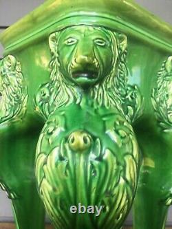 1800s English Art Nouveau Majolica Lion Head Claw Foot 18 In MINTON GARDEN SEAT