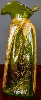1890's MOSER Art Nouveau Rare Blown Twisted Vase Enameled & 22K Gold 14 Tall