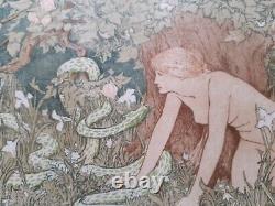 1895 Original Pre-raphaelite Woodcut John Dickson Batten, Eve And The Serpent