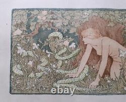 1895 Original Pre-raphaelite Woodcut John Dickson Batten, Eve And The Serpent