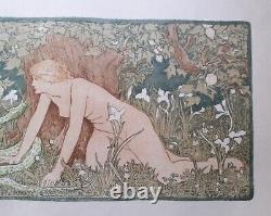 1895 Original Pre-raphaelite Woodcut John Dickson Batten, Eve And The Serpent