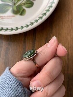 18k Rose GOLD Cabochon Nephrite JADE Art Nouveau Antique Ring Filigree Green RAR