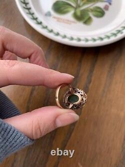 18k Rose GOLD Cabochon Nephrite JADE Art Nouveau Antique Ring Filigree Green RAR