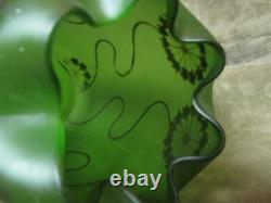 1900 Art Nouveau Green Satin Glass Vase Carl Goldberg Silver Overlay Arabesque