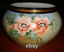 1900 LIMOGES D&Co FRANCE HAND PAINTED JARDINIERE, VASE, PLANTER, RED POPPIES 10