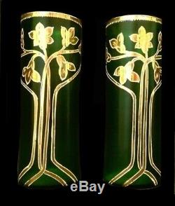 1900 Pair Art Nouveau Czech Bohemian Moser glass vases