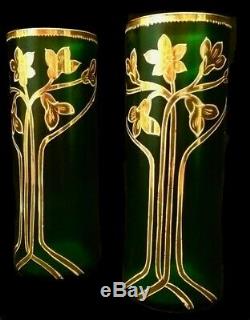 1900 Pair Art Nouveau Czech Bohemian Moser glass vases