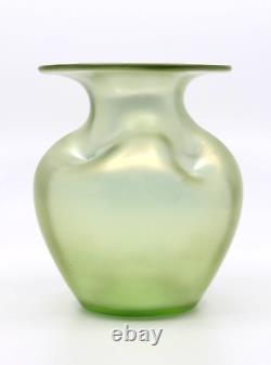 1900's Art Nouveau green iridescent antique glass vase