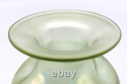 1900's Art Nouveau green iridescent antique glass vase