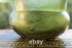 1900's Art Nouveau green iridescent antique glass vase