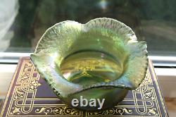 1900's Art Nouveau green iridescent antique glass vase