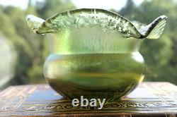 1900's Art Nouveau green iridescent antique glass vase