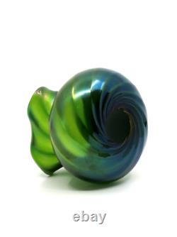 1900's Art Nouveau green iridescent antique glass vase, Bohemia