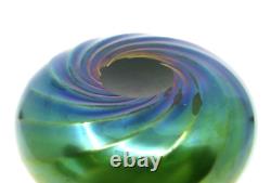 1900's Art Nouveau green iridescent antique glass vase, Bohemia