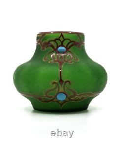 1900's antique Art Nouveau green glass vase