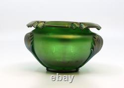 1900's antique Art Nouveau green iridescent decorated glass vase