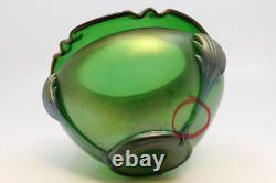 1900's antique Art Nouveau green iridescent decorated glass vase