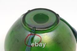 1900's antique Art Nouveau green iridescent decorated glass vase