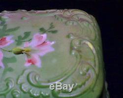 1900s Art Nouveau Monroe Nakara Wavecrest HP Satin Green Opal Ware Glove Box