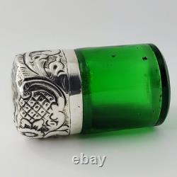 1901 Silver Art Nouveau Sterling Silver Green Perfume Scent Bottle