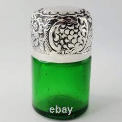 1901 Silver Art Nouveau Sterling Silver Green Perfume Scent Bottle