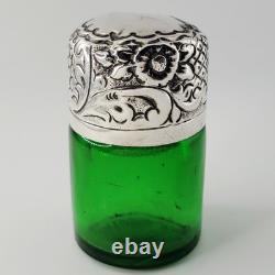 1901 Silver Art Nouveau Sterling Silver Green Perfume Scent Bottle