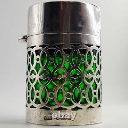 1904 Silver Art Nouveau Sterling Silver Green Perfume Scent Bottle