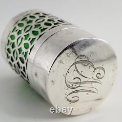 1904 Silver Art Nouveau Sterling Silver Green Perfume Scent Bottle