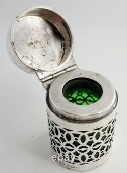1904 Silver Art Nouveau Sterling Silver Green Perfume Scent Bottle