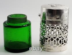 1904 Silver Art Nouveau Sterling Silver Green Perfume Scent Bottle