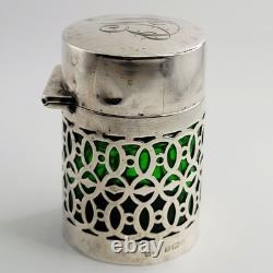 1904 Silver Art Nouveau Sterling Silver Green Perfume Scent Bottle
