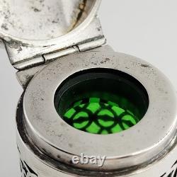 1904 Silver Art Nouveau Sterling Silver Green Perfume Scent Bottle