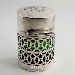 1904 Silver Art Nouveau Sterling Silver Green Perfume Scent Bottle