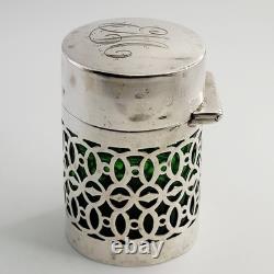 1904 Silver Art Nouveau Sterling Silver Green Perfume Scent Bottle